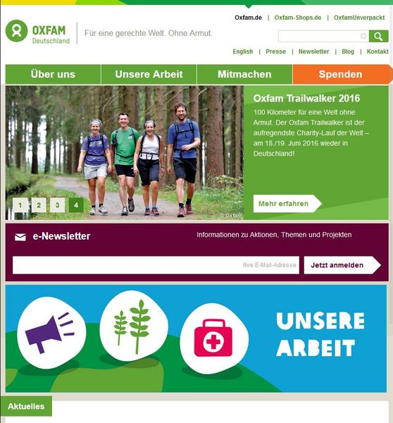 Tabletansicht oxfam.de